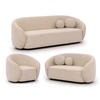 SITZGARNITUR 3+2+1 Roundi Cremeweiß Bouclé - Creme/Schwarz, Holz/Kunststoff (208/76/80cm) - S-Style Möbel