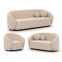 SITZGARNITUR 3+2+1 Roundi Cremeweiß Bouclé - Creme/Schwarz, Holz/Kunststoff (208/76/80cm) - S-Style Möbel