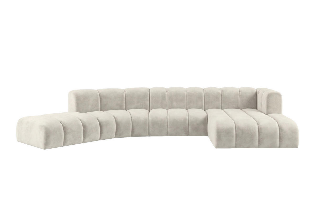 ECKSOFA Modulares In L-Form, Velvet-Stoff Riviera, Ecru, Rechts, GRAND Round - Creme, Holz (445/179cm) - Kaiser Möbel
