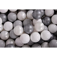BÄLLE für Bällebad, Spielbälle, Plastikbälle für Kinder Set 50 pcs.: Grau/Perlweiß/Silber/Weiß - Weiß/Grau, Textil (7/7/7cm) - MeowBaby