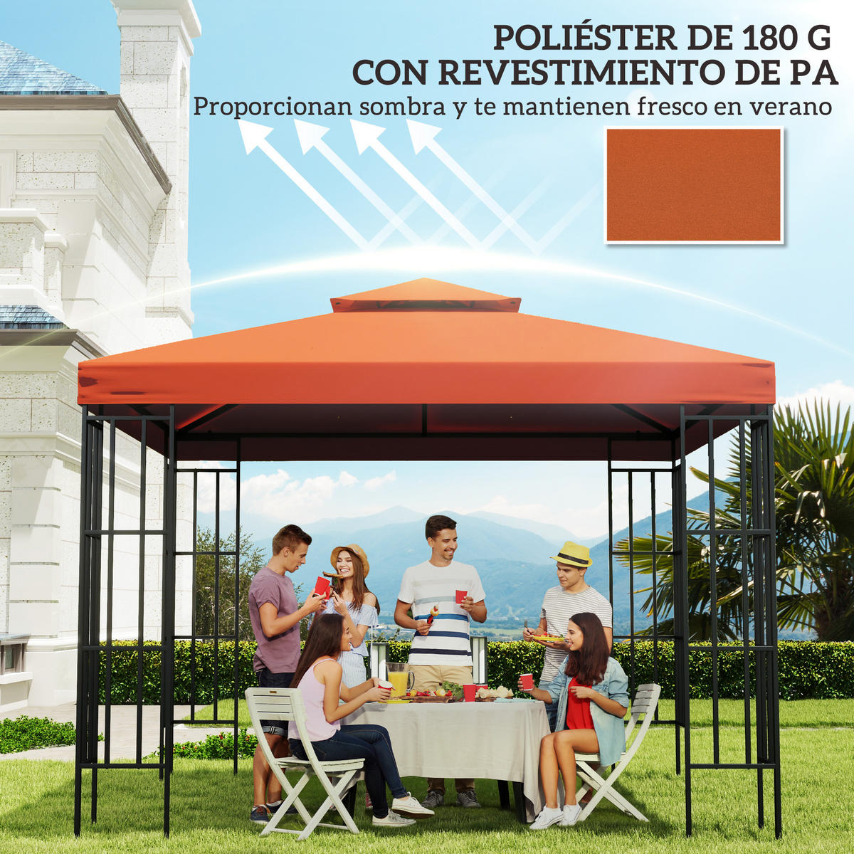 ERSATZDACH, 3x3 m für Zelt/Pavillon, atmungsaktiv, rot, mit 8 Abflusslöchern - Multicolor, Kunststoff (300/300cm) - FORIOUS