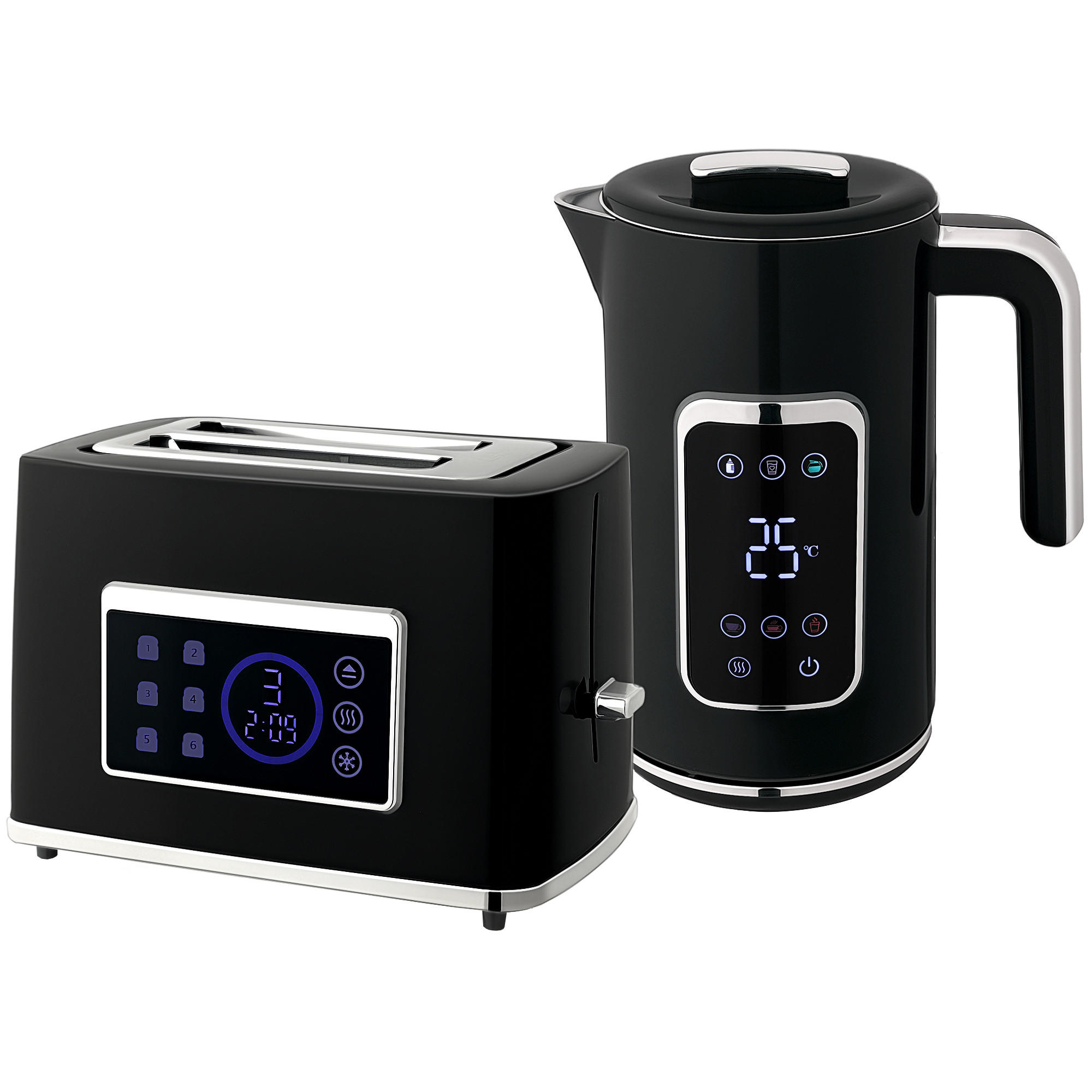 WASSERKOCHER Toaster Set mit 6 Bräunungsstufen Memory-Funktion Schwarz - Schwarz, Kunststoff (15/26.3/22.5cm) - HOMCOM