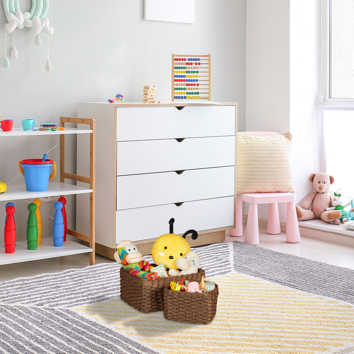 3-DIELNA súprava úložných košov - hnedá, kov/papier (22/28/14cm) - Relaxdays