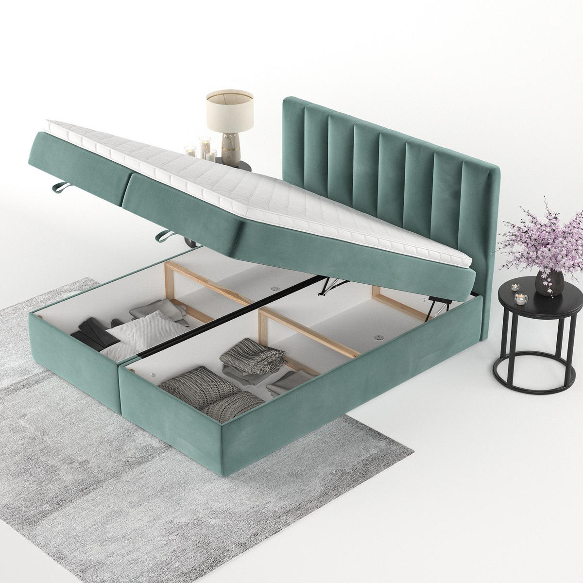 BOXBETT Lusso 200/200 cm Türkis im Kronos Stoff - Türkis/Schwarz, Holz/Holzwerkstoff (200/200cm) - AltaBeds