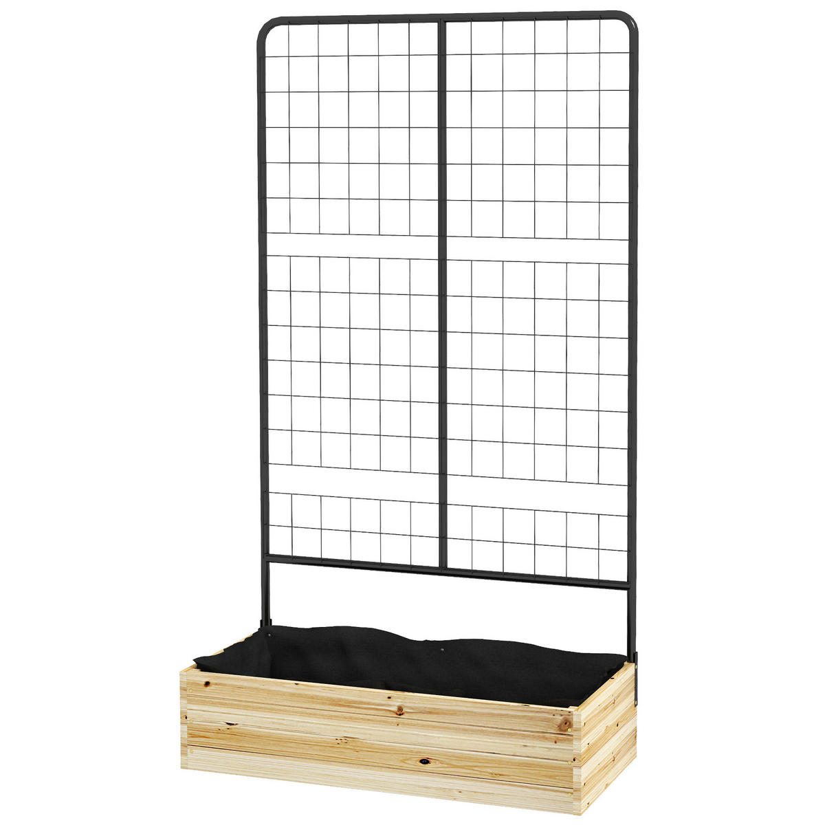 HOCHBEET DE-05290 Mit Rankgitter, Holz & Stahl Schwarz - Naturfarben, Holz (80/145/38cm) - ComfortXL