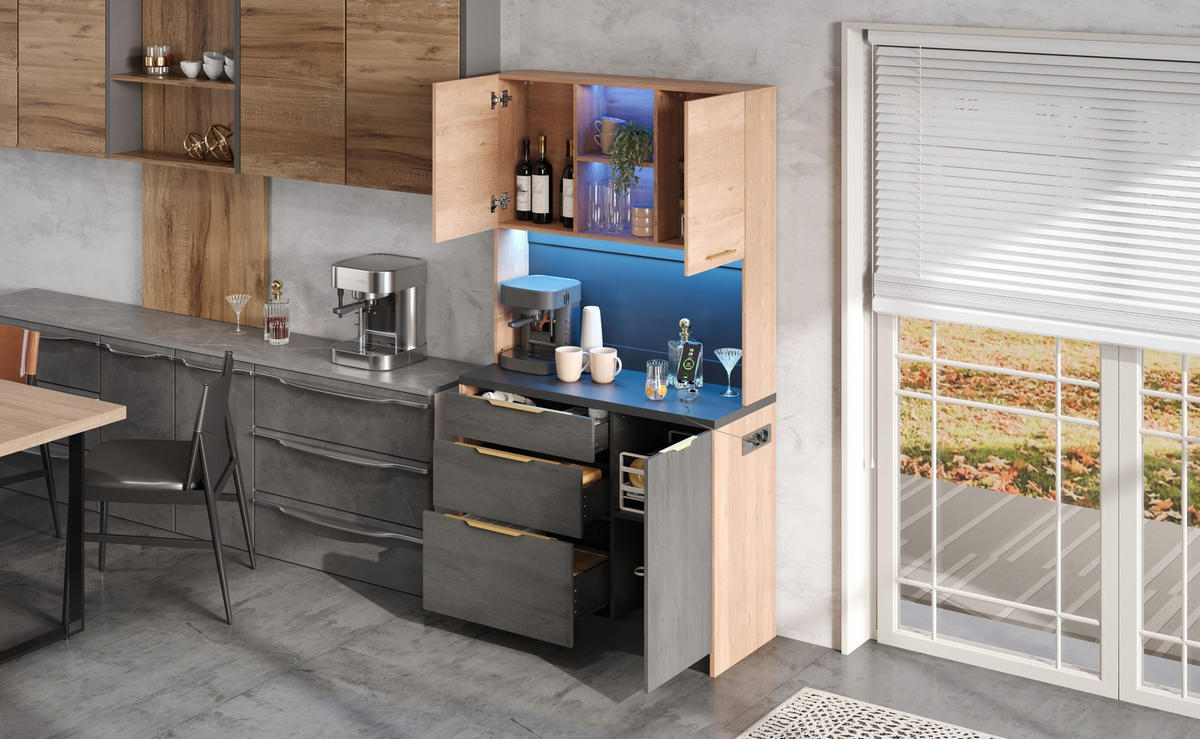 BUFFET 100/40/180 cm Neutral aus MDF mit LED-Beleuchtung - Naturfarben, Holzwerkstoff (40/180/100cm) - OKMYHOME