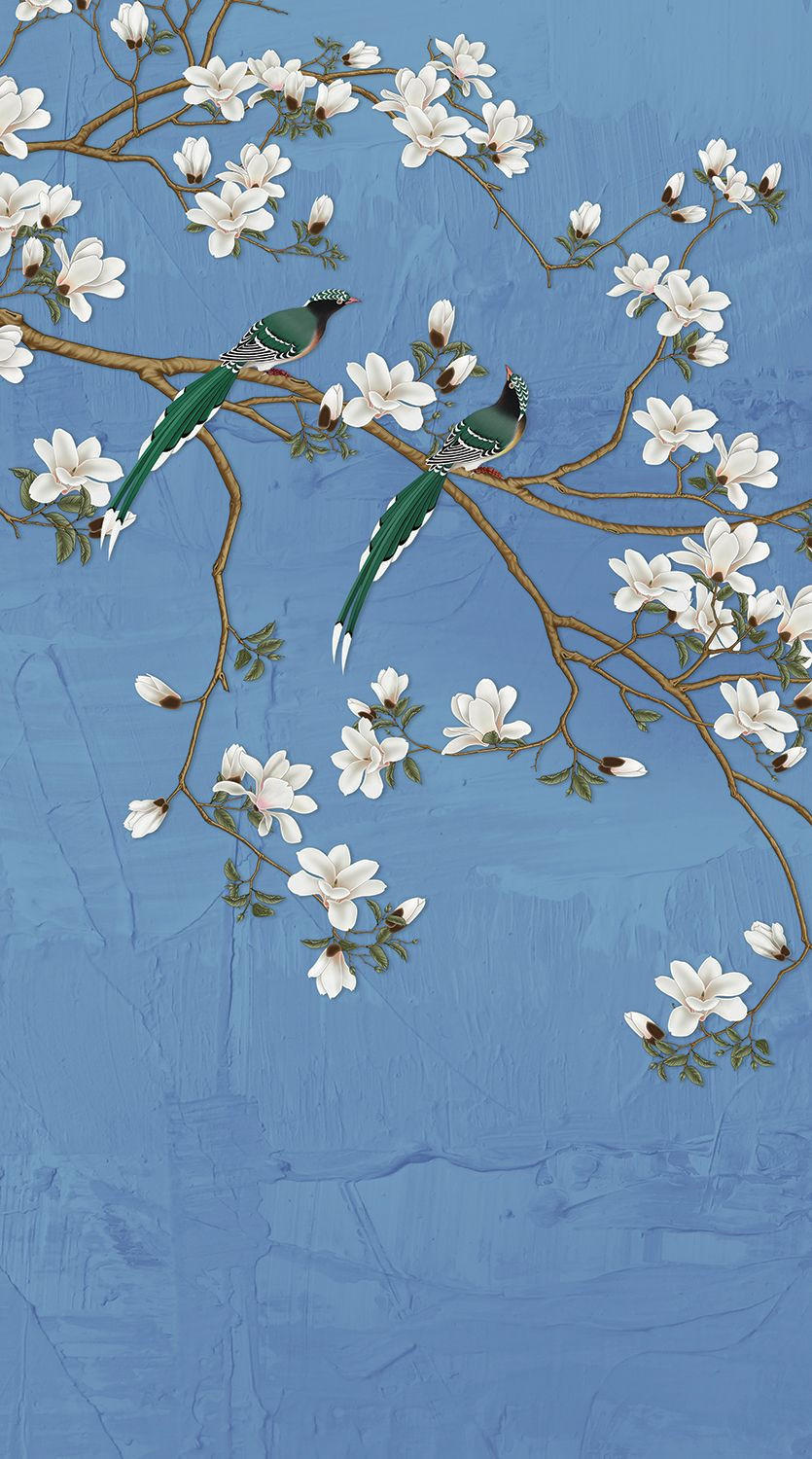 FOTOTAPETE Blütenzweige 270 x 150 cm - Blau, Papier (270/150cm) - Sanders & Sanders