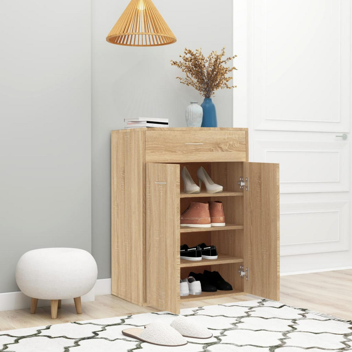 SCHUHSCHRANK Sonoma-Eiche 60x35x84 cm Holzwerkstoff - Braun, Holzwerkstoff (35/84/60cm) - furnicato