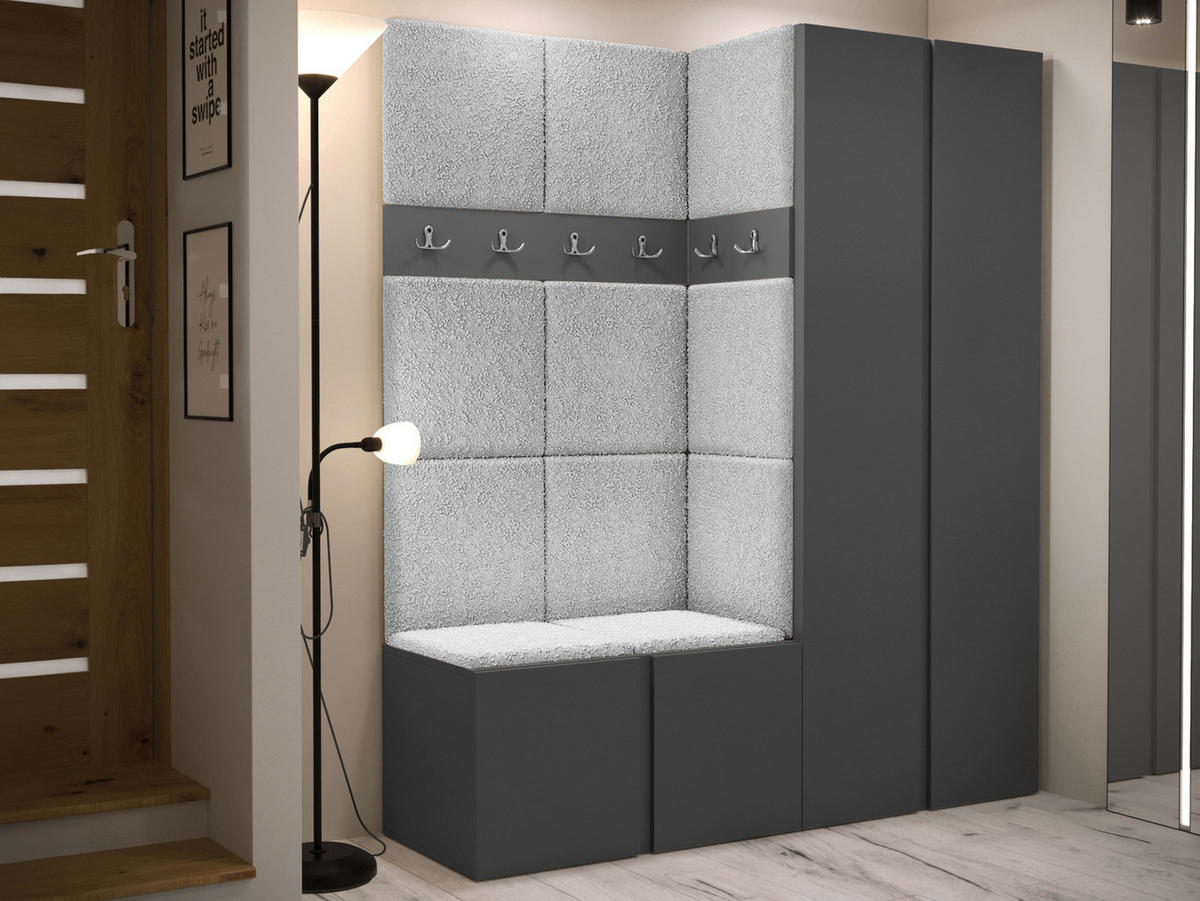 GARDEROBEN-SET Orion III - Hellgrau/Graphitfarben, Holzwerkstoff/Kunststoff (158/186/46cm) - MIRJAN24