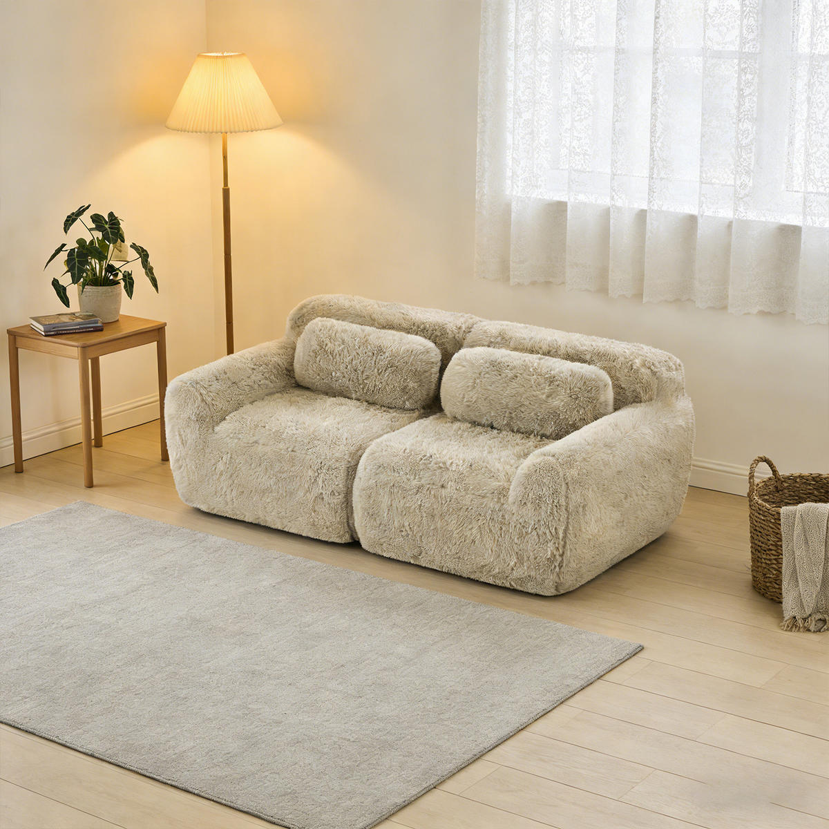 SOFA Modulares 2-Sitzer, keine Montage erforderlich, Webpelz-Bezug, Beige - Beige, Textil (204/104/73cm) - Meubles Cosy