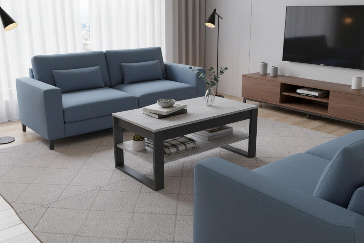 COUCHTISCH rechteckig Beton Schwarz matt 90/60/50 cm - Hellgrau/Schwarz, Holzwerkstoff (60/90/50cm) - designimpex