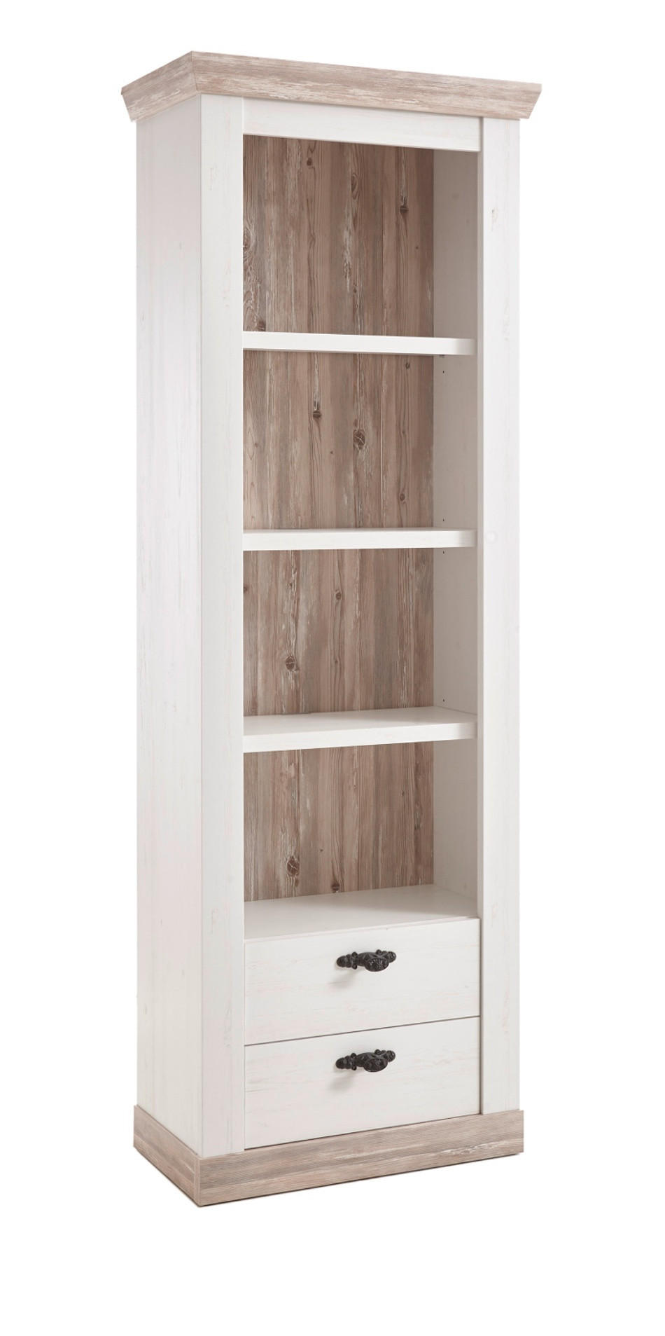 REGALSCHRANK Pinie weiß, Oslo Pinie Landhaus, Vitrine, 71 x 201 cm - Weiß/Pinienfarben, Holzwerkstoff/Metall (71/201/37cm) - Furn.Design