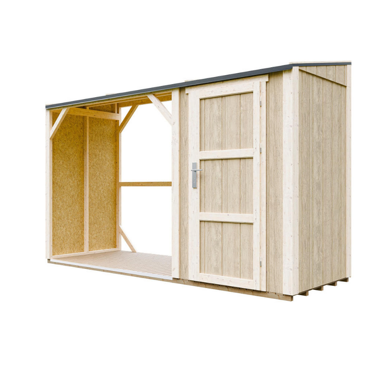 PRÍSTREŠOK na drevo s kôlňou 4,14 m² M985 - prírodná farba, drevo (120/220/345cm) - Timbela