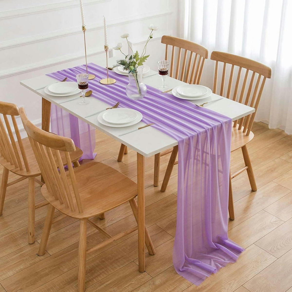 TISCHLÄUFER Chiffon Lila 70 x 400 cm - Lila, Textil (70/4/1.5cm)