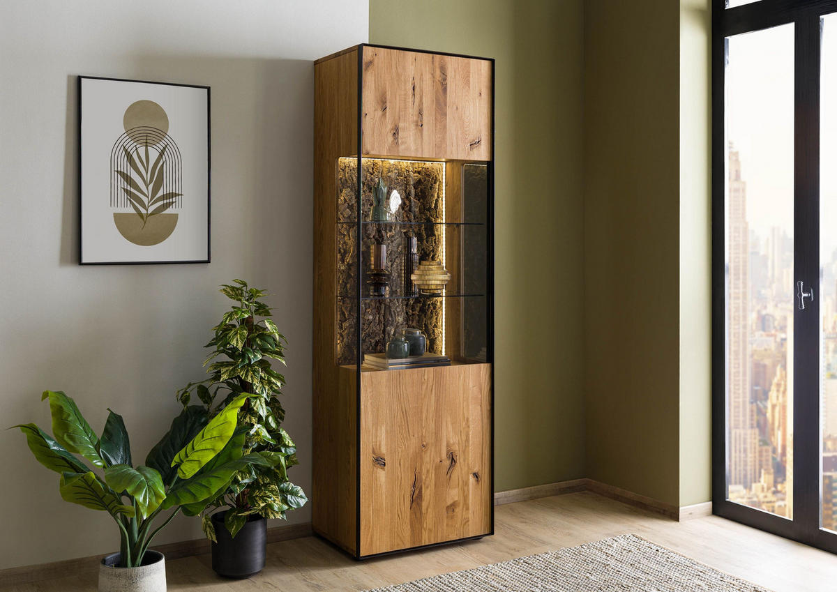 VITRINE Wildeiche 65x45x201 natur geölt STARNBERG #09 - Braun, Holz (65/201/45cm) - Massivmoebel24