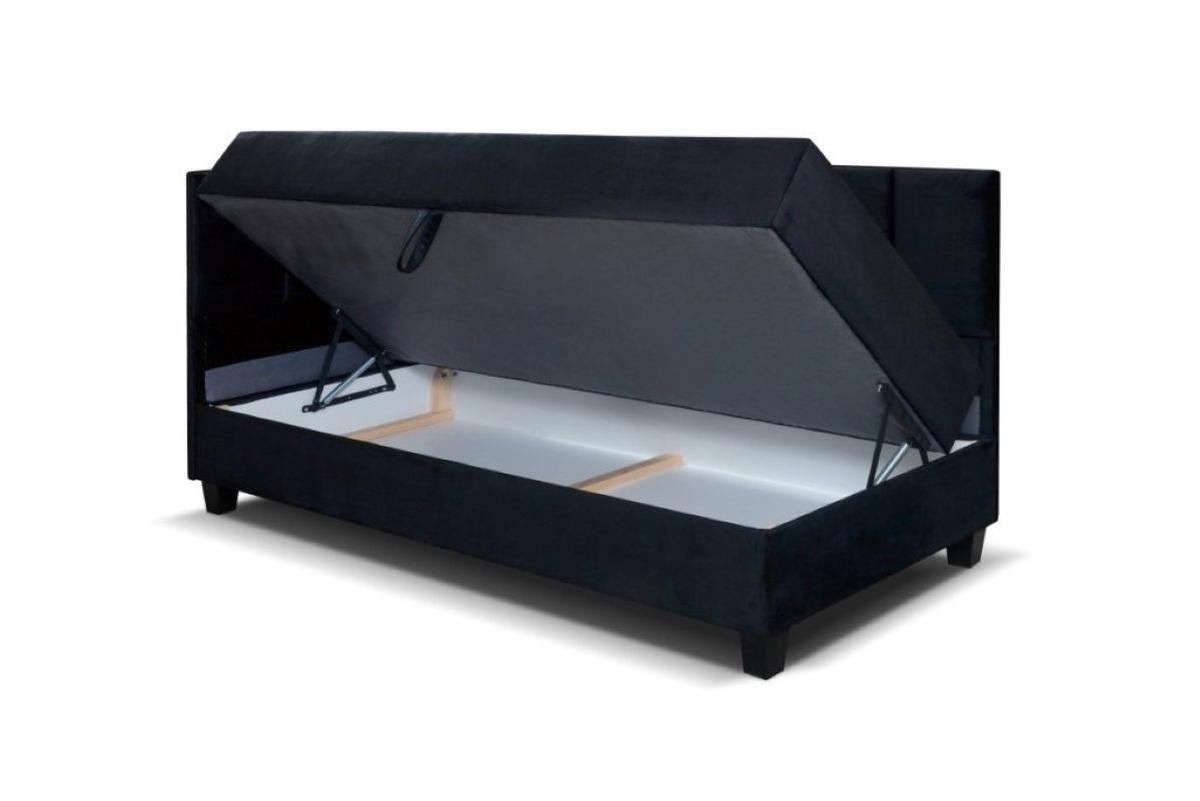 BOXBETT Kinderbett Eryk 90x200 cm mit Matratze und Bettkasten, links, schwarz - Schwarz, Kunststoff (90/200cm) - Margaret Hadas24