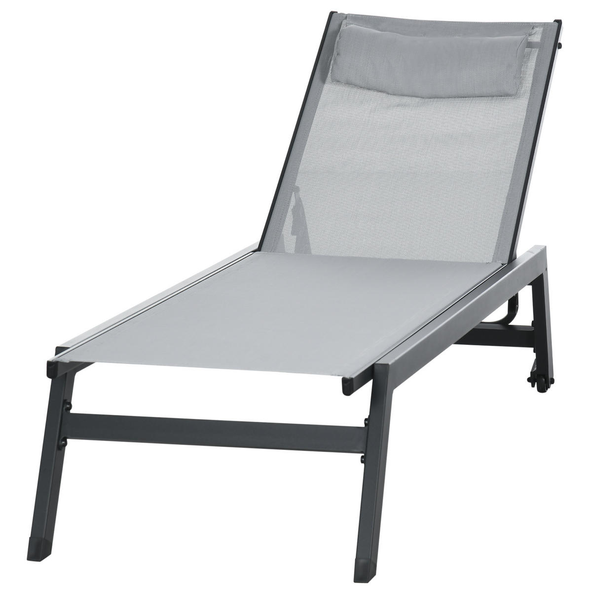 SONNENLIEGE DE-15611 Aluminium, 5-fach verstellbar mit Rollen Hellgrau - Hellgrau, Metall (55/90/164cm) - ComfortXL