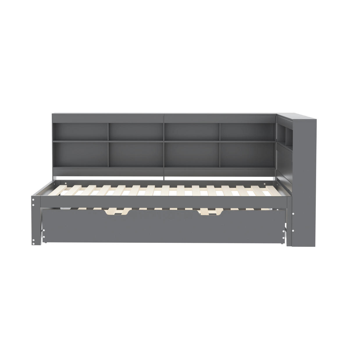 AUSZIEHBETT 90/200 cm mit Gästebett 90/190 cm, Grau, mit USB-Anschluss und Stauraum - Grau, Holz (90/200cm) - Flora Grace