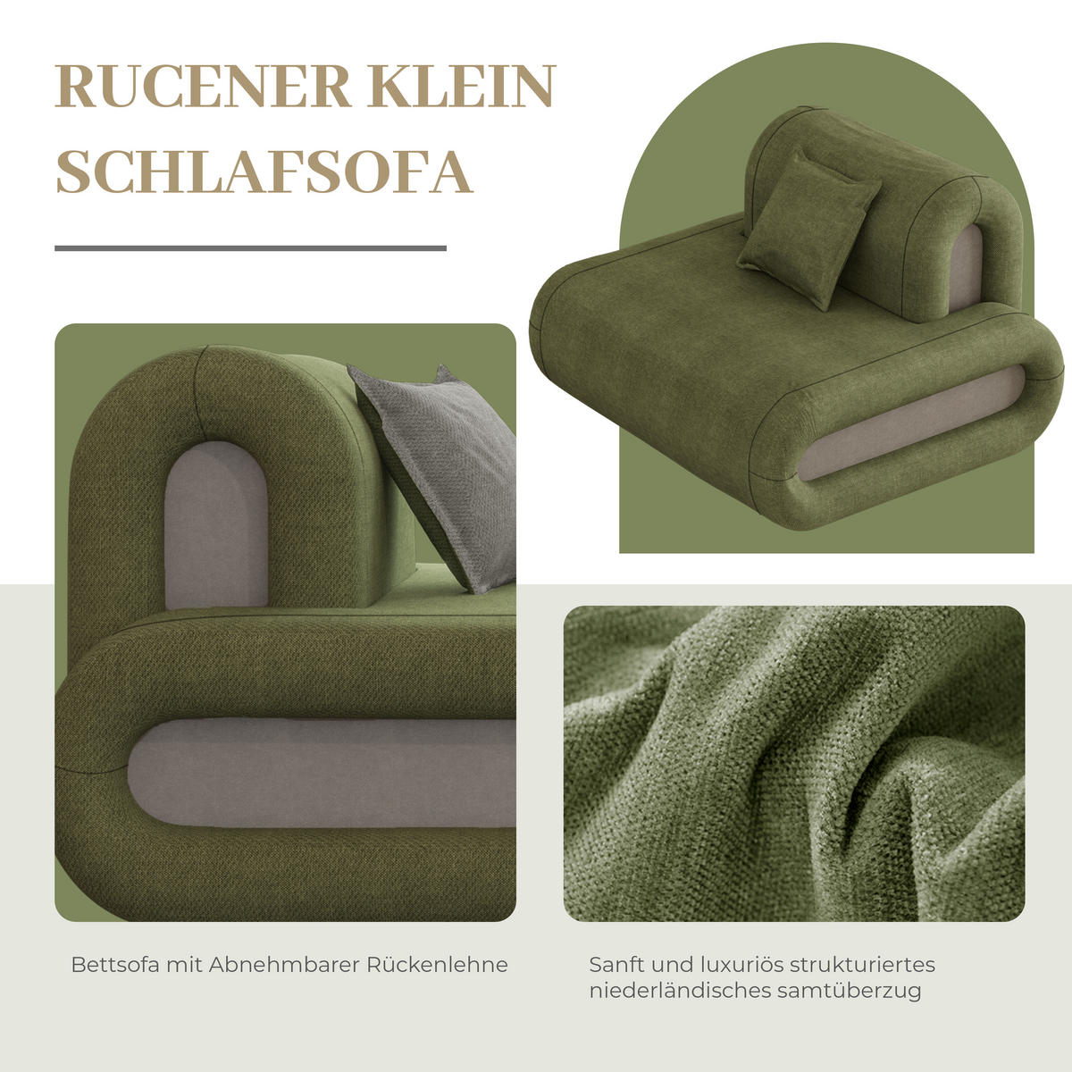 SOFA umwandelbar in Bett grün - Grau/Grün, Textil (110/88/130cm) - Vercart
