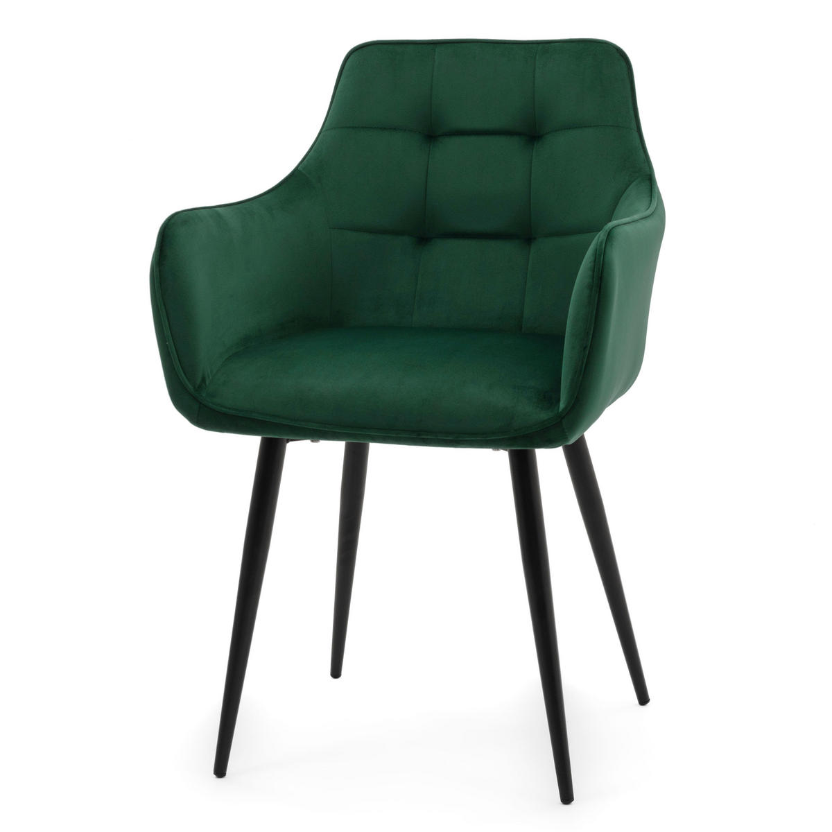 STUHL GALLO gespolstert mit Steppung - grün - Samt Velours - Schwarz/Grün, Textil/Metall (58/88/58cm) - NEW HOME