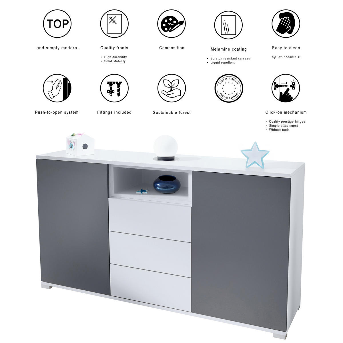 SIDEBOARD Skadu Eiche Evoke - Eiche San Remo, Holzwerkstoff (138.5/75.5/35cm) - Vladon