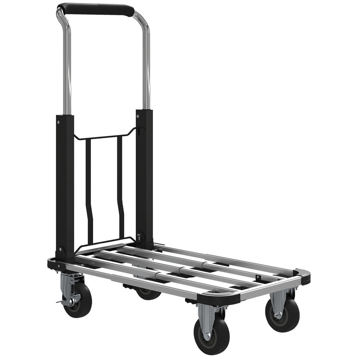 PLATTFORMWAGEN Transportwagen Klappbar 150 kg mit ausziehbarer Plattform - Schwarz, Metall (42/95/71.5cm) - HOMCOM