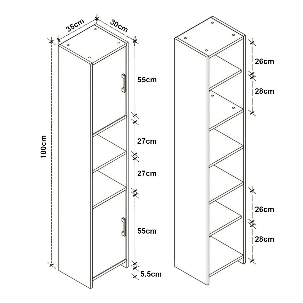 VYSOKÁ SKŘÍŇ Rautrina - barva dubu, kompozitní dřevo (35/180/30cm) - [en.casa]