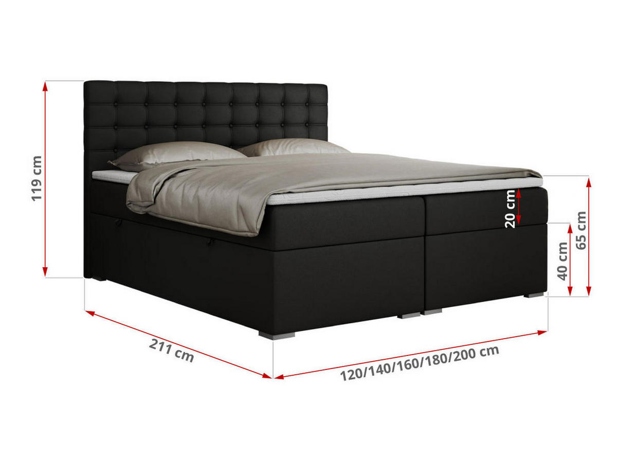 BOXBETT SUSAN 120/200 Schwarz Kunstleder - H4 - Schwarz, Holz/Textil (120/200cm) - MKS