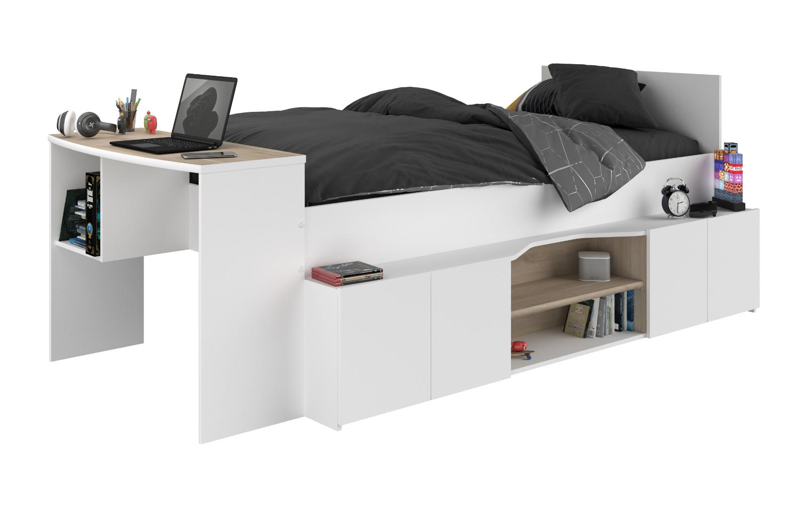 HOCHBETT Jugendzimmer Bett 90x200 mit Schreibtisch und Stauraum - Multicolor/Weiß, Holz/Holzwerkstoff (90/200cm) - Parisot Meuble