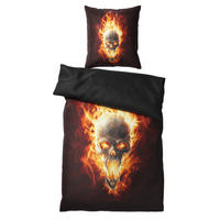 BETTWÄSCHE 2-teilig Totenkopf in Flammen - Braun, Naturmaterialien (135/200cm) - Sanilo