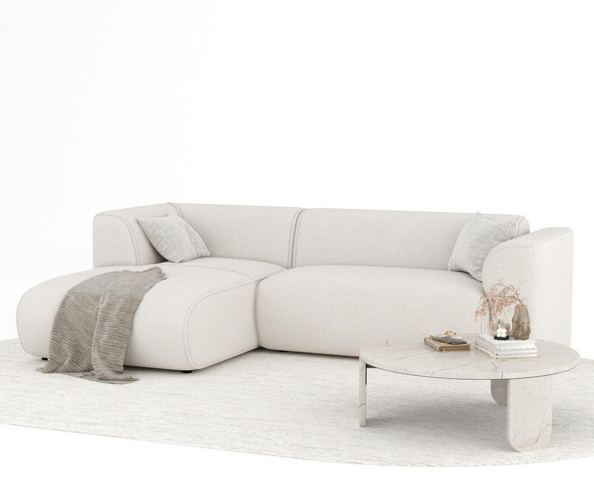 ECKSOFA Melani Beige Chenille-Stoff - Beige/Schwarz, Holz/Holzwerkstoff (253/153cm) - Maison de Reve