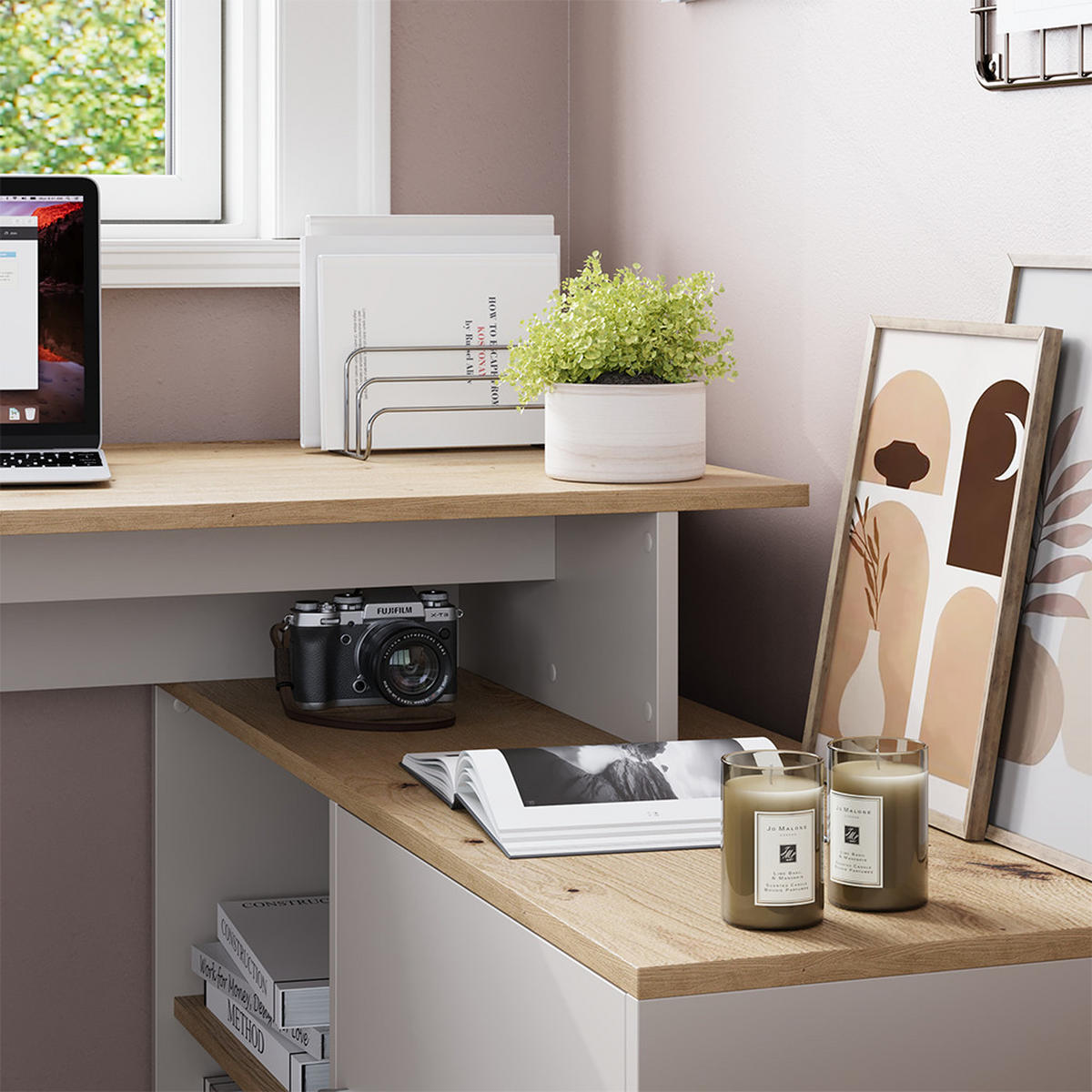 ROHOVÝ PSACÍ STŮL Rudy Kašmír - kašmírová/dub artisan, kompozitní dřevo (110/135/75.5cm) - Vicco