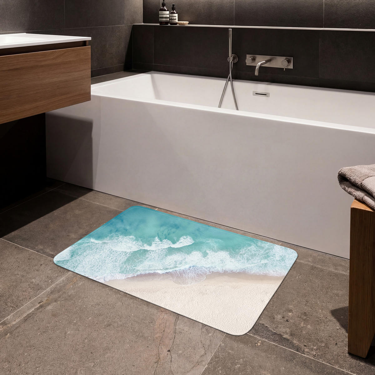 KOUPELNOVÁ PŘEDLOŽKA Pláž - Moře - Příroda - Léto 80x50 cm - tyrkysová, textil/plast (80/50cm) - OnlyWow
