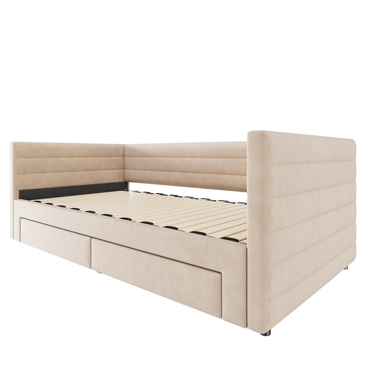 POLSTERBETT 90/190 cm ausziehbar zum Doppelbett mit 2 Schubladen und Lattenrost, Beige - Beige, Textil (90/190cm) - Redom