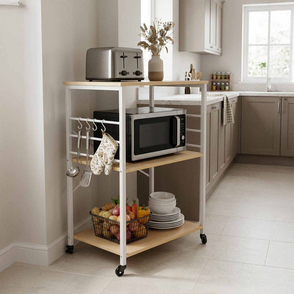 VOZIČEK za postrežbo - večbarvno, kovina/leseni material (60/89/40cm) - Relaxdays