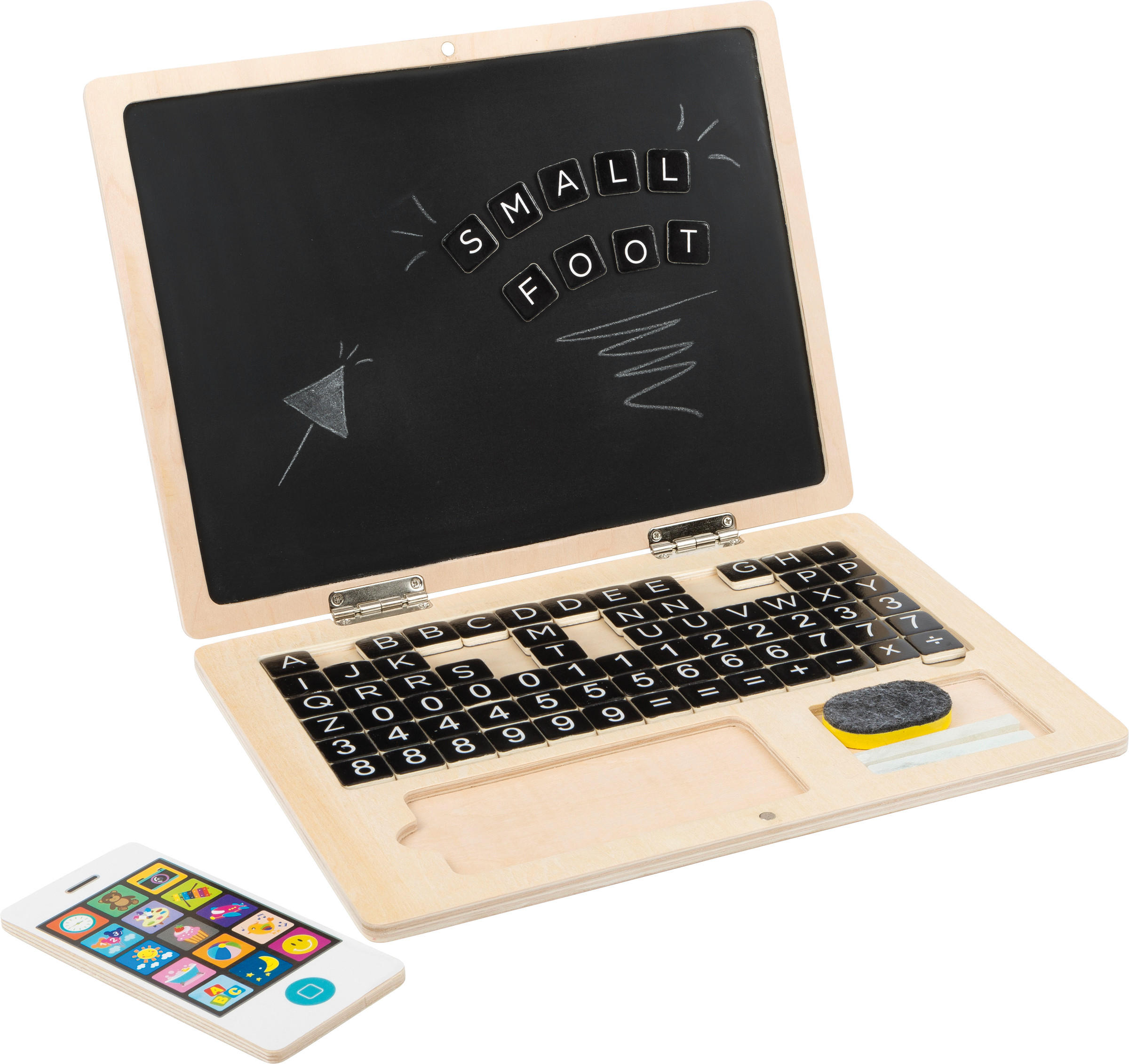 HOLZ-LAPTOP MIT MAGNET-TAFEL - Naturfarben, Holz - small foot