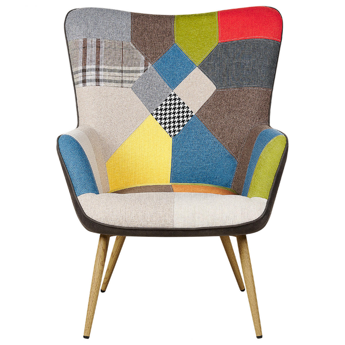 SESSEL Patchwork mehrfarbig mit Hocker Vejle - Blau/Beige, Textil (62/93/78cm) - Beliani