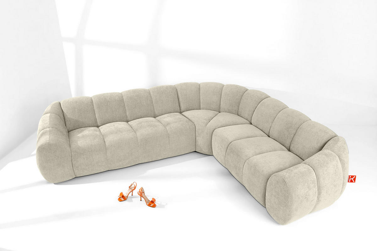 ECKSOFA RECHTS FLAVA, Ecru - Ecru, Holz/Holzwerkstoff (310/270cm) - KONSIMO®
