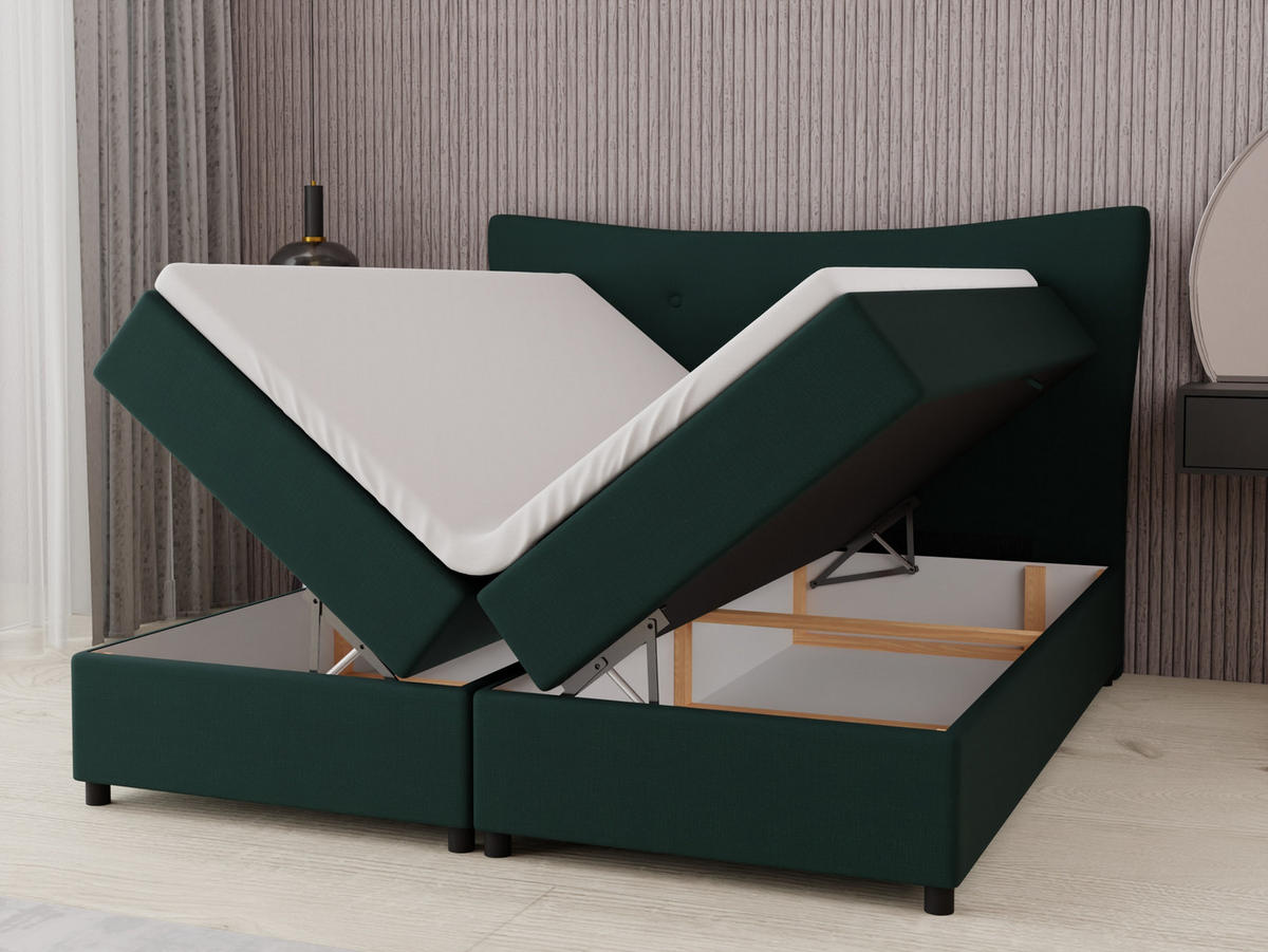 BOXBETT Nevada 180 x 200 cm Doppelbett mit hochwertiger Bonell-Matratze und Topper - grün - Grün, Holz (180/200cm) - Panda Möbel