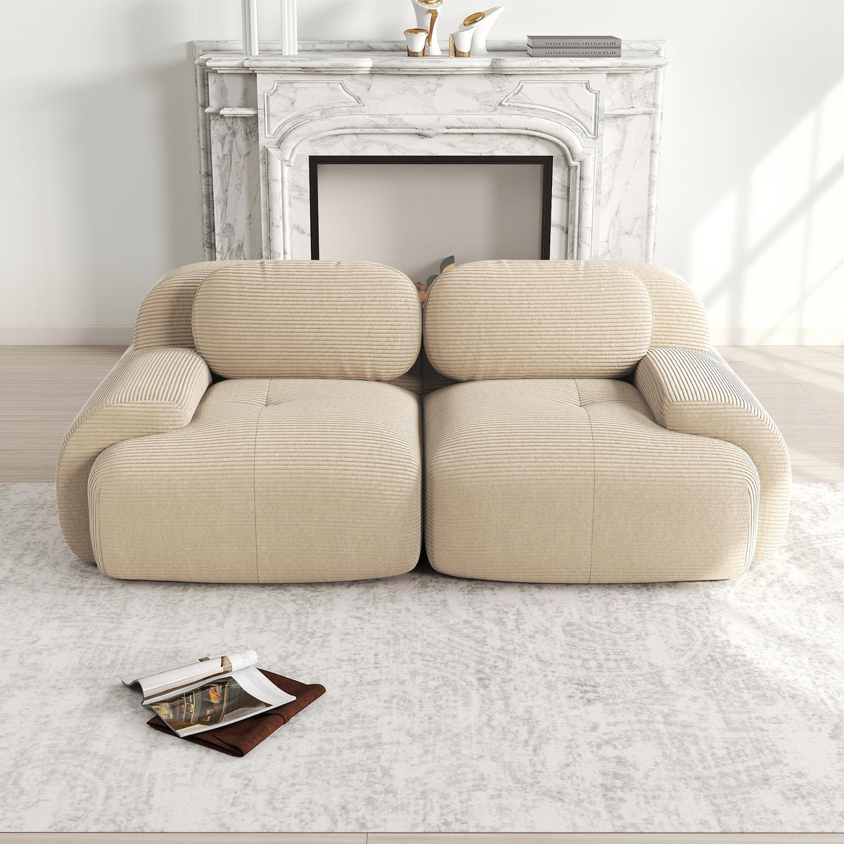 2-SITZER SOFA Cord Beige mit modularer Funktion - Beige, Textil (208/75/103cm) - WISHDOR