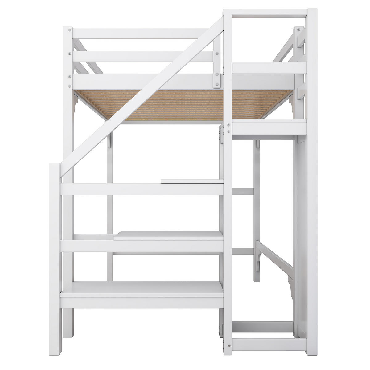 HOCHBETT 140/200 cm mit Stufentreppe, Kleiderschrank und Stauraum, Kiefernholz, Weiß - Weiß, Holz (140/200cm) - Redom