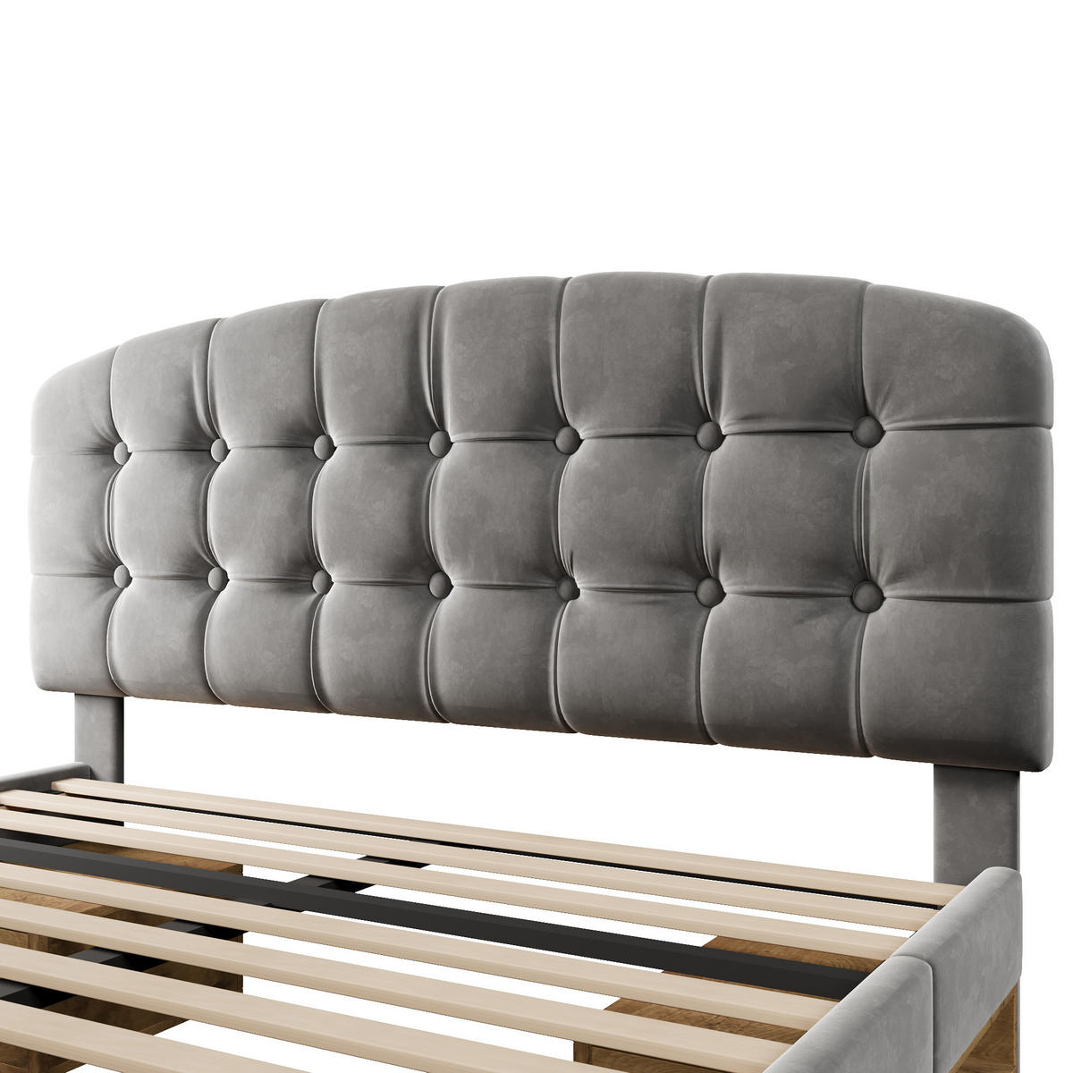 POLSTERBETT 140/200 cm in Grau Samt mit Schubladen, Regal und höhenverstellbarem Kopfteil - Grau, Holzwerkstoff/Textil (141/200cm) - STILVORA