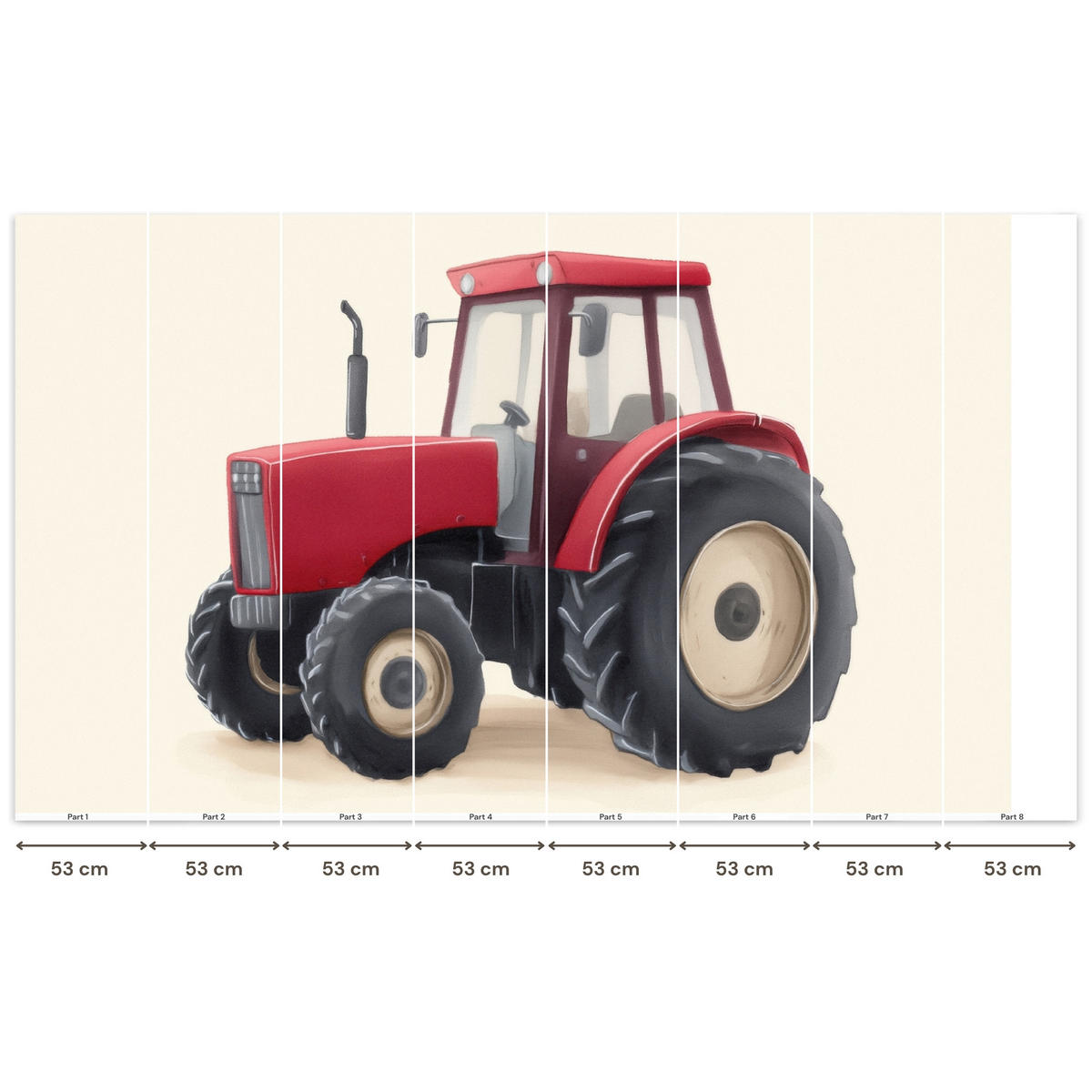 KINDERTAPETE - Traktor - Minimalistisch - Illustration - Rot - 450x260 cm - Rot, Papier (450/260cm) - OnlyWow