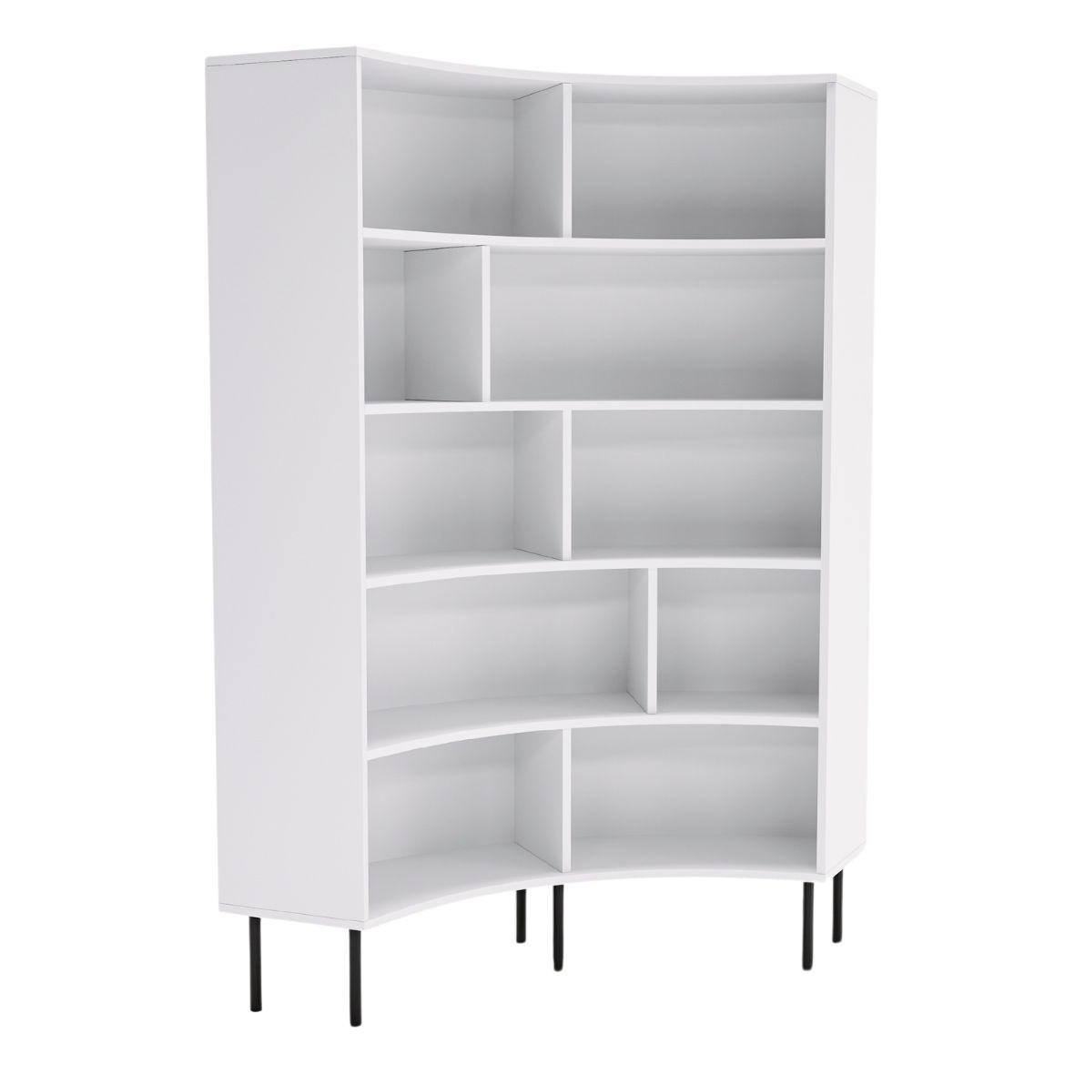 BÜCHERREGAL Horn, Weiß, Bogenform, 10 Fächern - Schwarz/Weiß, Holzwerkstoff/Metall (100/181/32cm) - Skandica