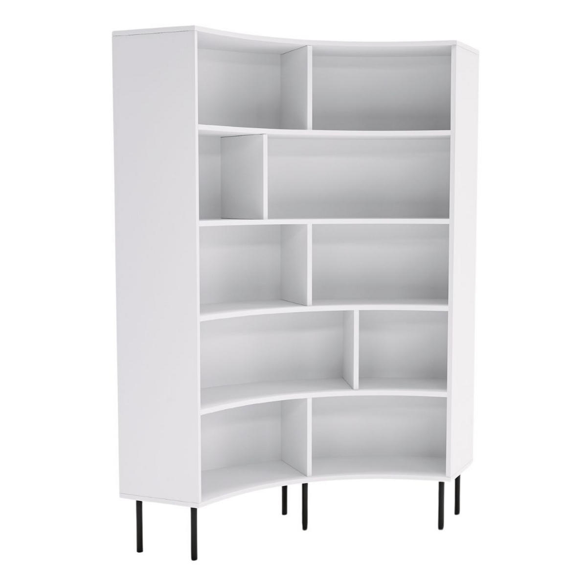 BÜCHERREGAL Horn, Weiß, Bogenform, 10 Fächern - Schwarz/Weiß, Holzwerkstoff/Metall (100/181/32cm) - Skandica