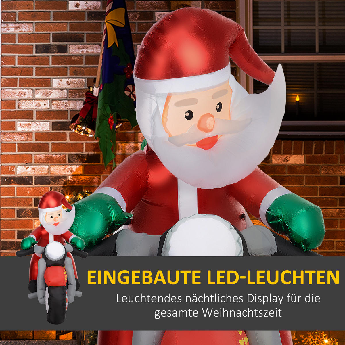 WEIHNACHTSMANN auf Motorrad 180 x 95 x 170 cm, Gartendeko, LEDs - Rot, Kunststoff (95/170/180cm) - Outsunny