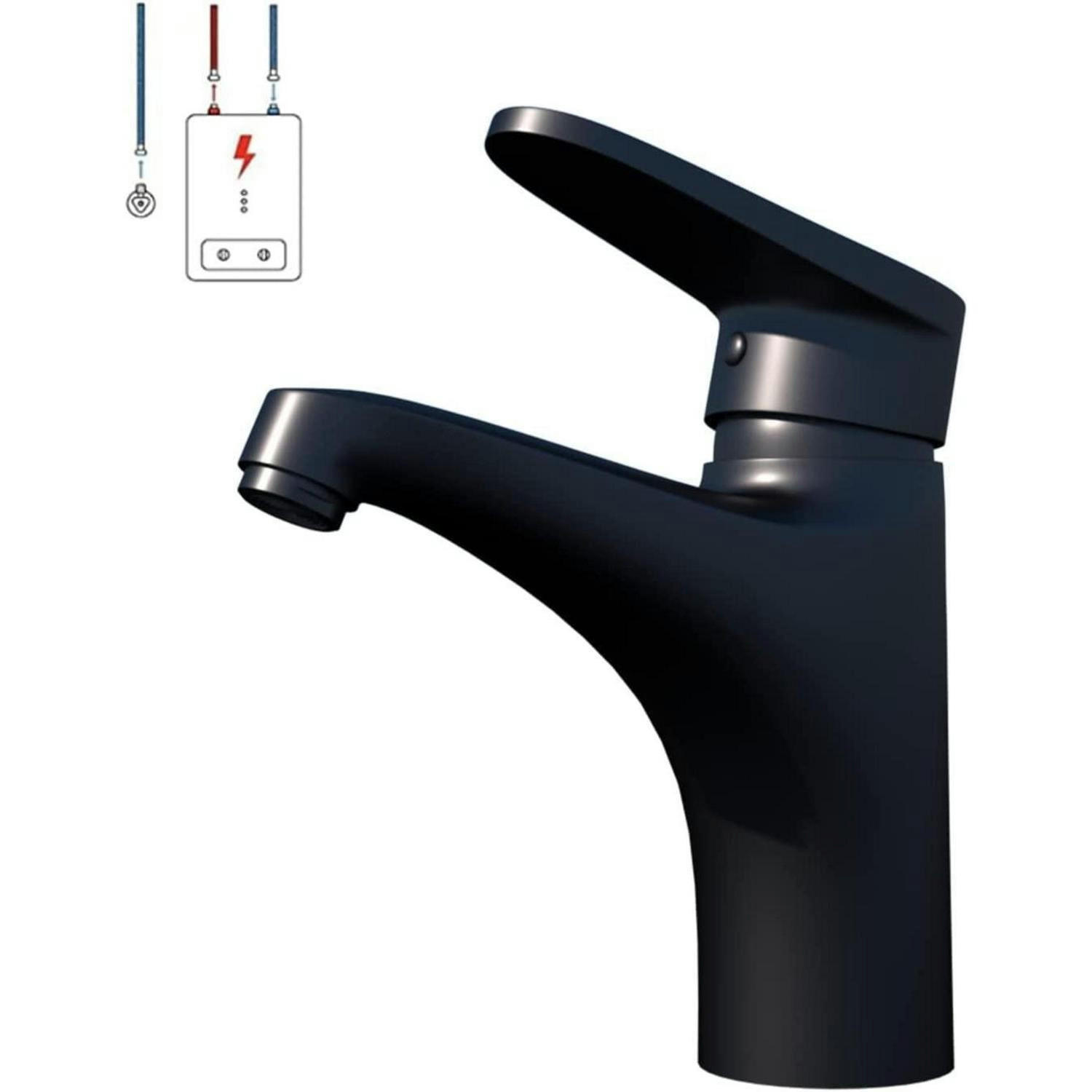 WASCHTISCHARMATUR Niederdruck Schwarz Messing mit Wassersparfunktion - Schwarz, Metall (19/7/25cm)