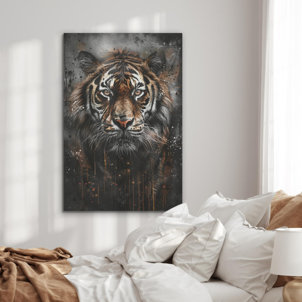 AKUSTIKBILD Tiger - Tiere - Porträt - Luxus - Schwarz Wanddeko 60x90 cm - Braun, Kunststoff (60/90/0.9cm) - MuchoWow
