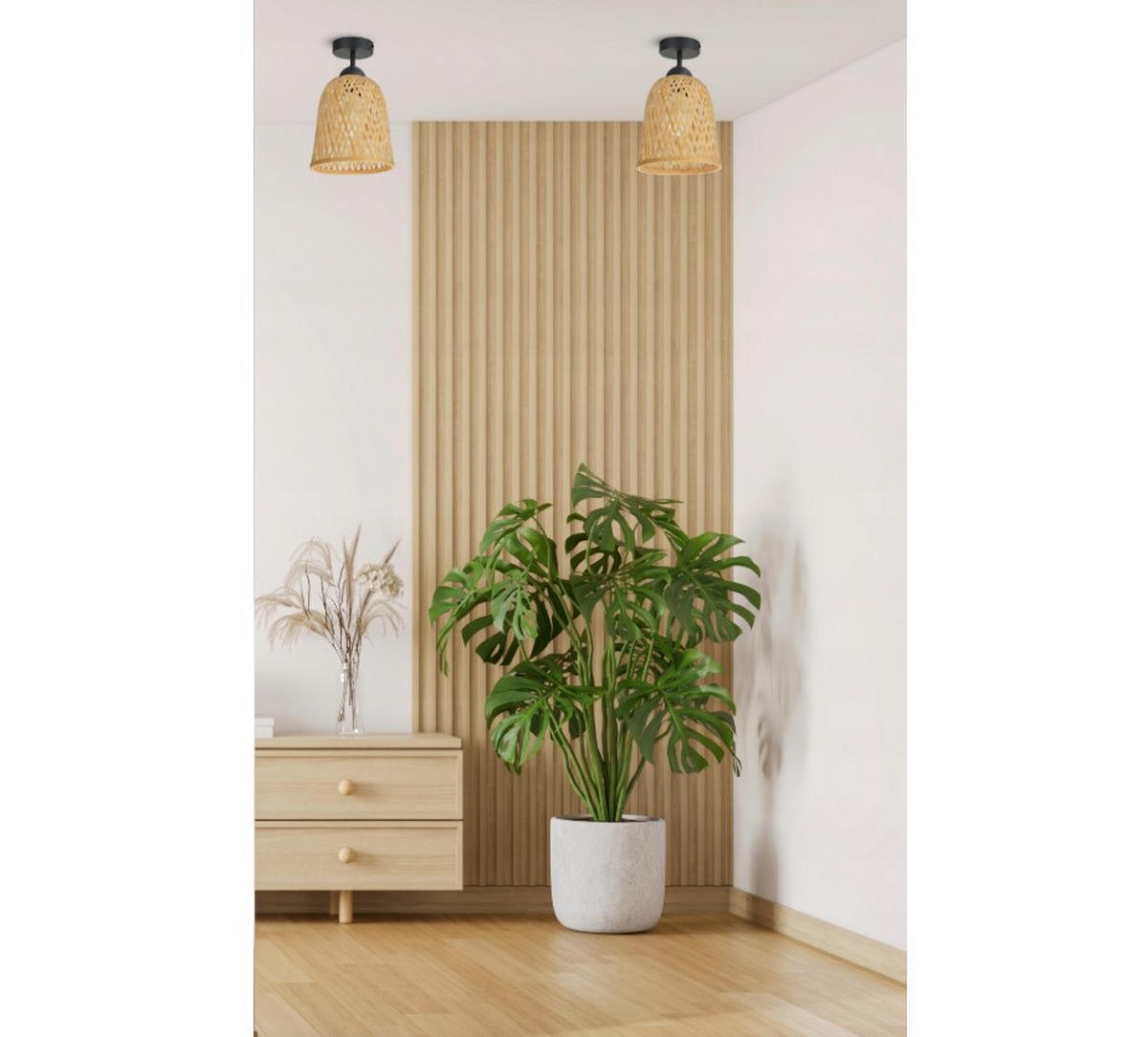 DECKENLEUCHTE BOHO - Beige/Schwarz, Holz/Metall (17/17/28cm) - kiki design