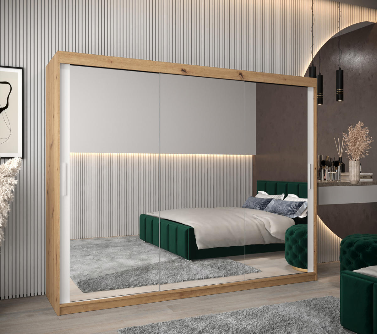 SCHWEBETÜRENSCHRANK 200/250/62 2-türig - Silberfarben/Eiche Artisan, Holz/Kunststoff (250/200/62cm) - Abiks Möbel